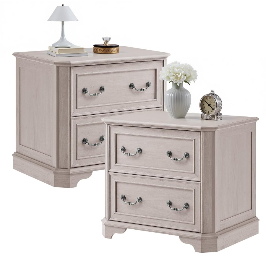 T4TREAM 30" Farmhouse Nightstand Set of 2 w/Charging Station