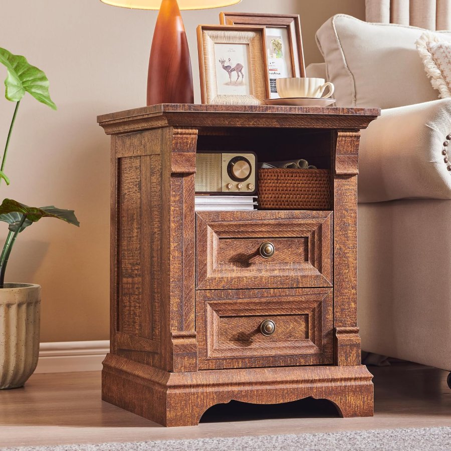 T4TREAM Farmhouse Nightstand w/ Charging Station 18"Wood