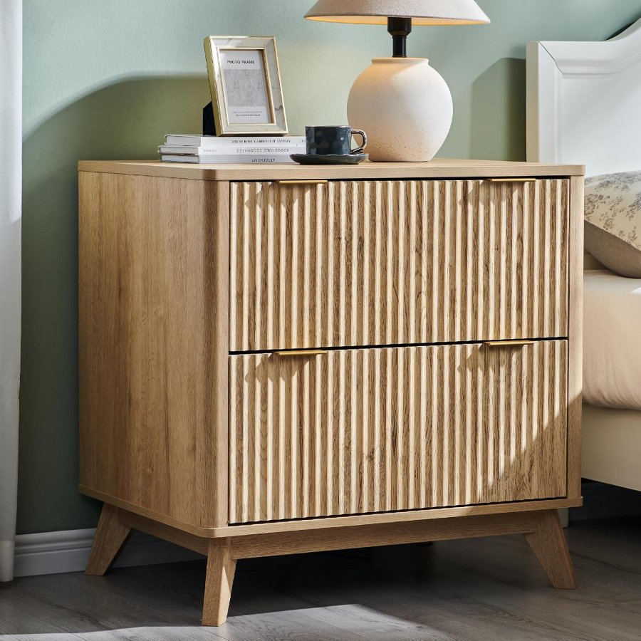 T4TREAM Modern Fluted Wood Night Stand