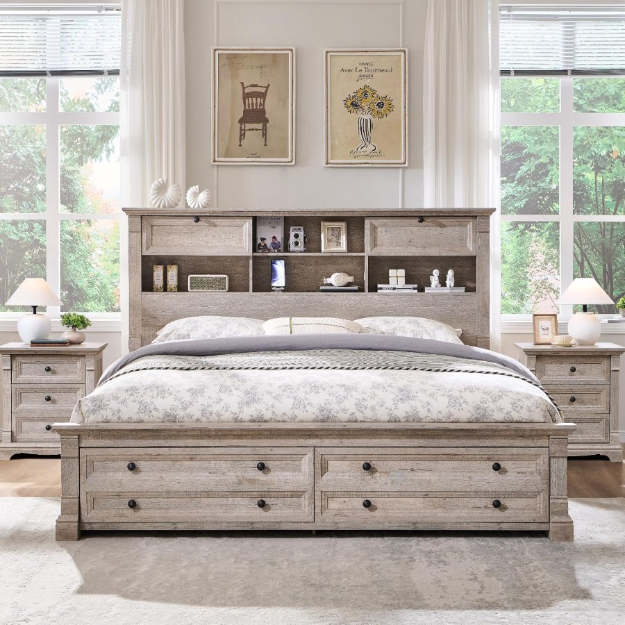 T4TREAM Queen Size Bed Frame 2 Drawer & 4 Storage Rack