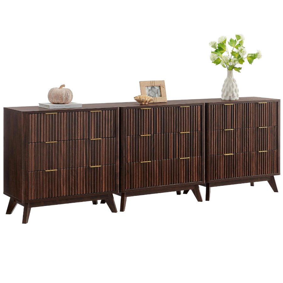 T4TREAM Set of 3 Fluted 3 Drawer Dresser
